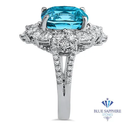 12.75ct Cushion Blue Zircon Ring with Diamond Halo in 18K White Gold