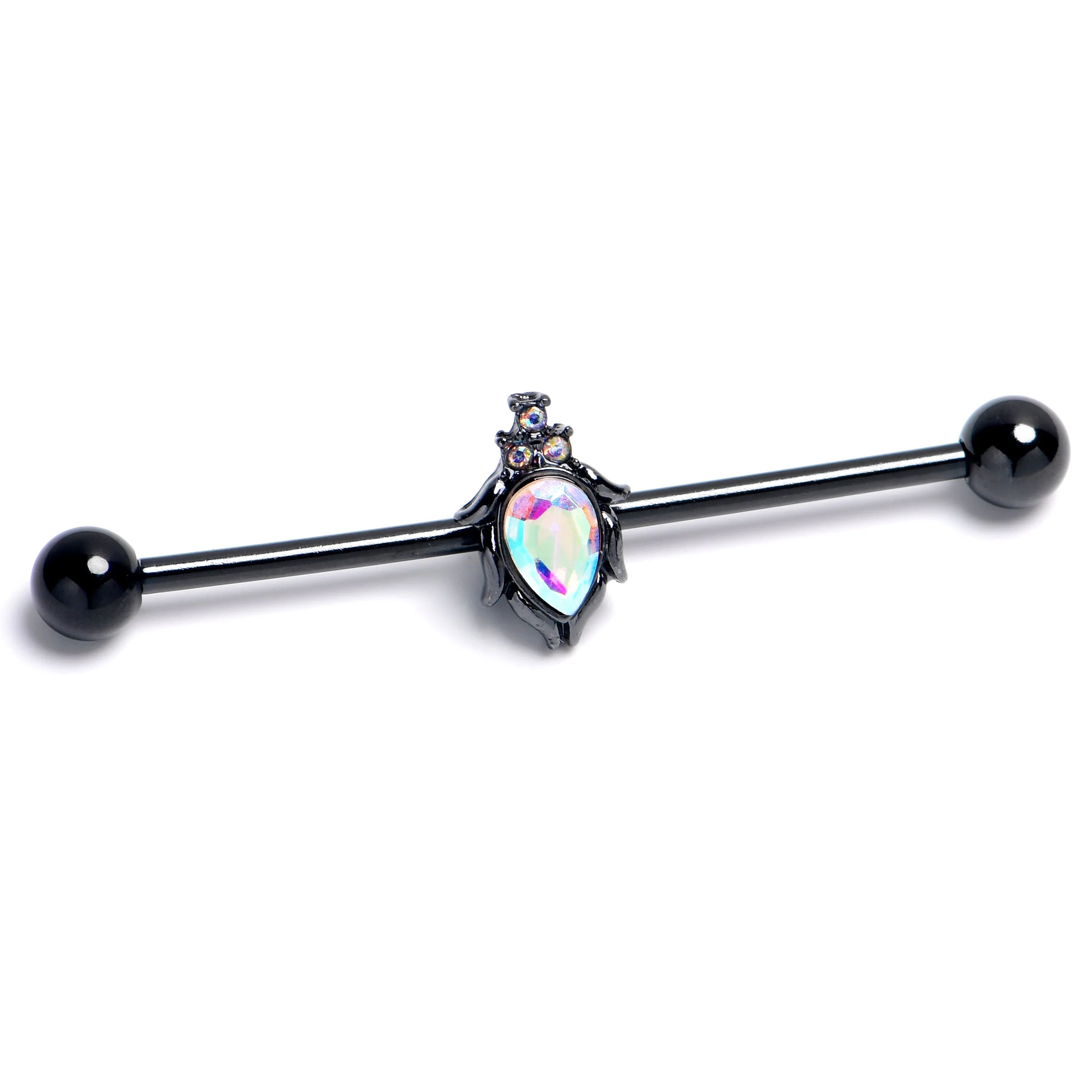 14 Gauge Aurora Gem Black Dream Drop Industrial Barbell 38mm