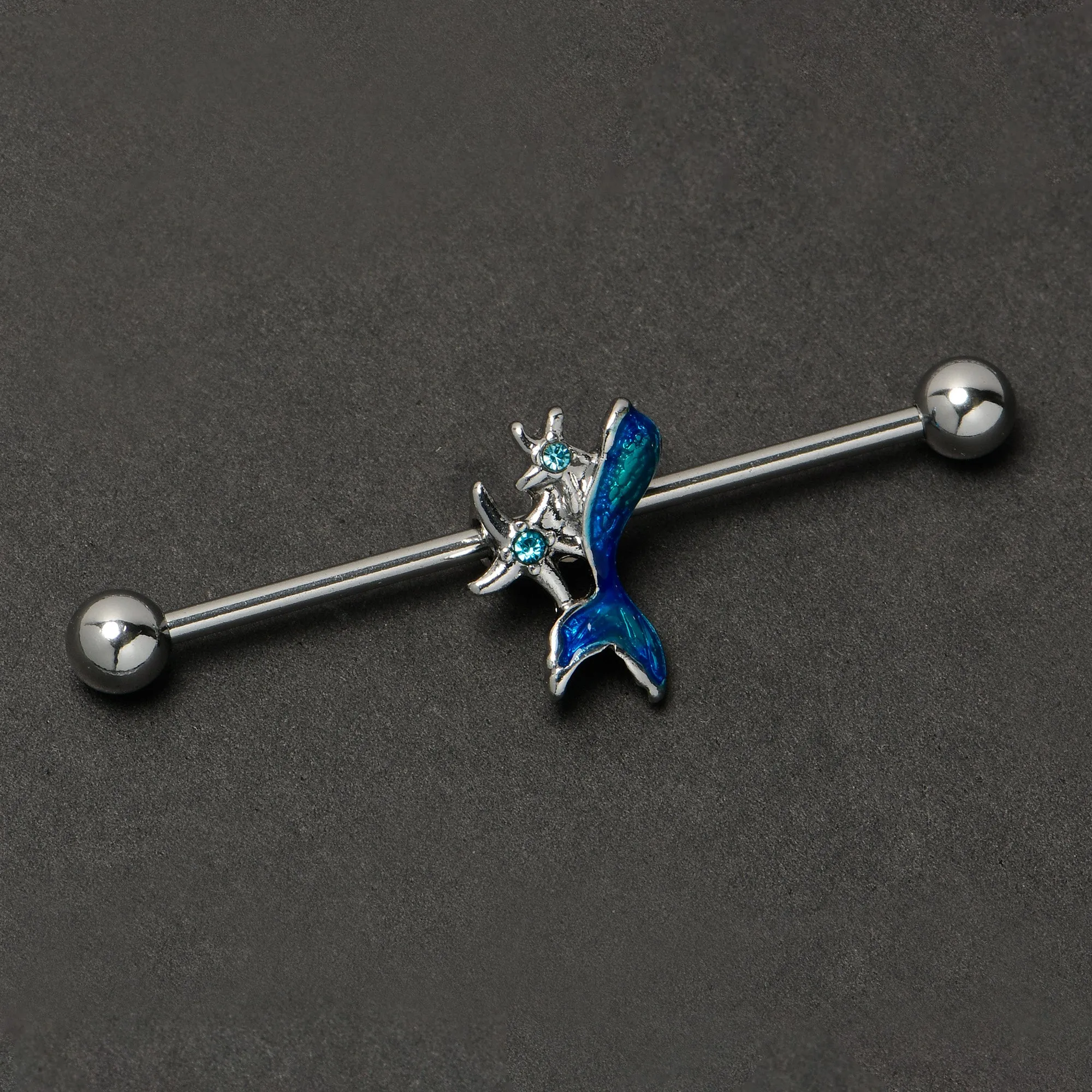14 Gauge Blue Gem Blue Mermaid Tail Star Industrial Barbell 38mm