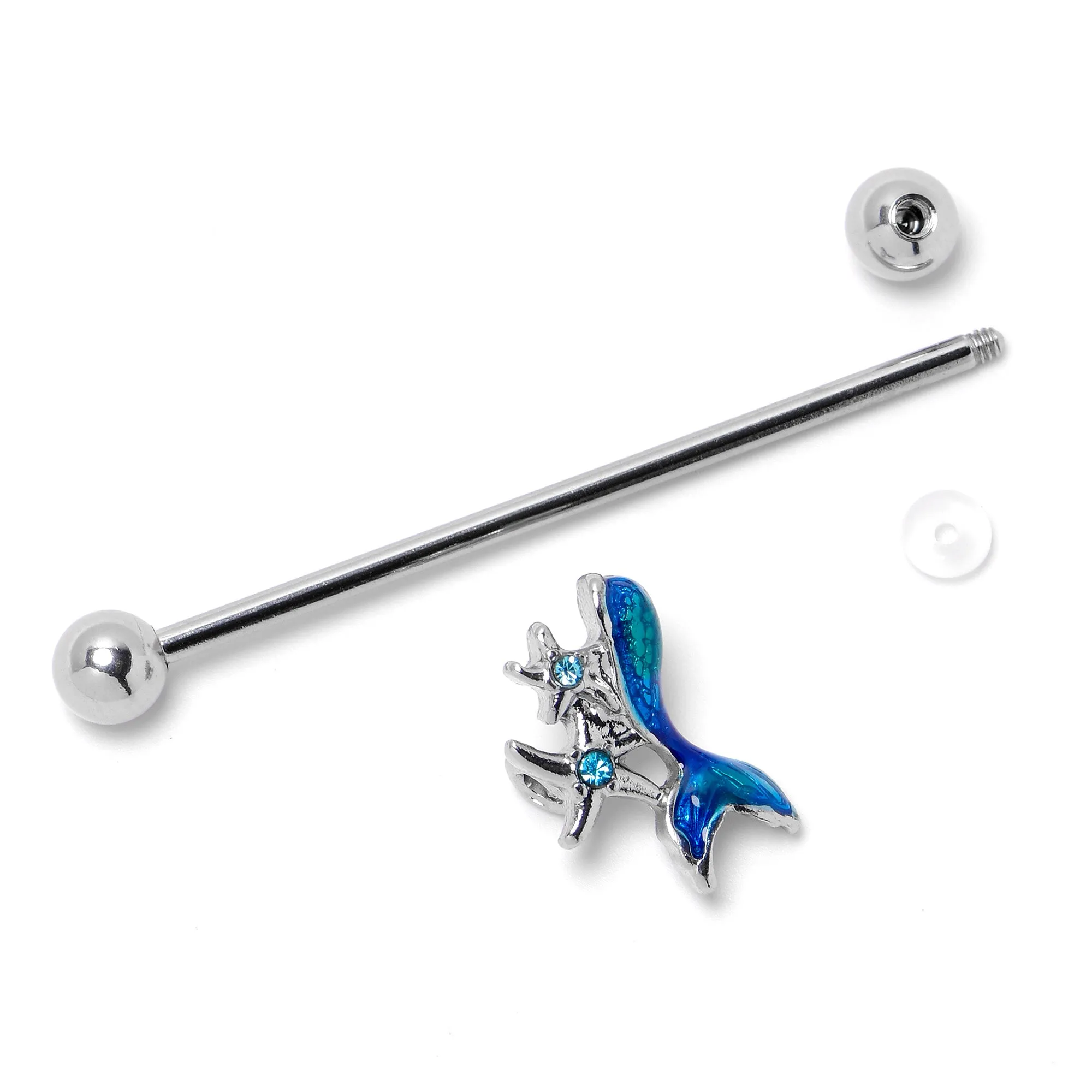 14 Gauge Blue Gem Blue Mermaid Tail Star Industrial Barbell 38mm