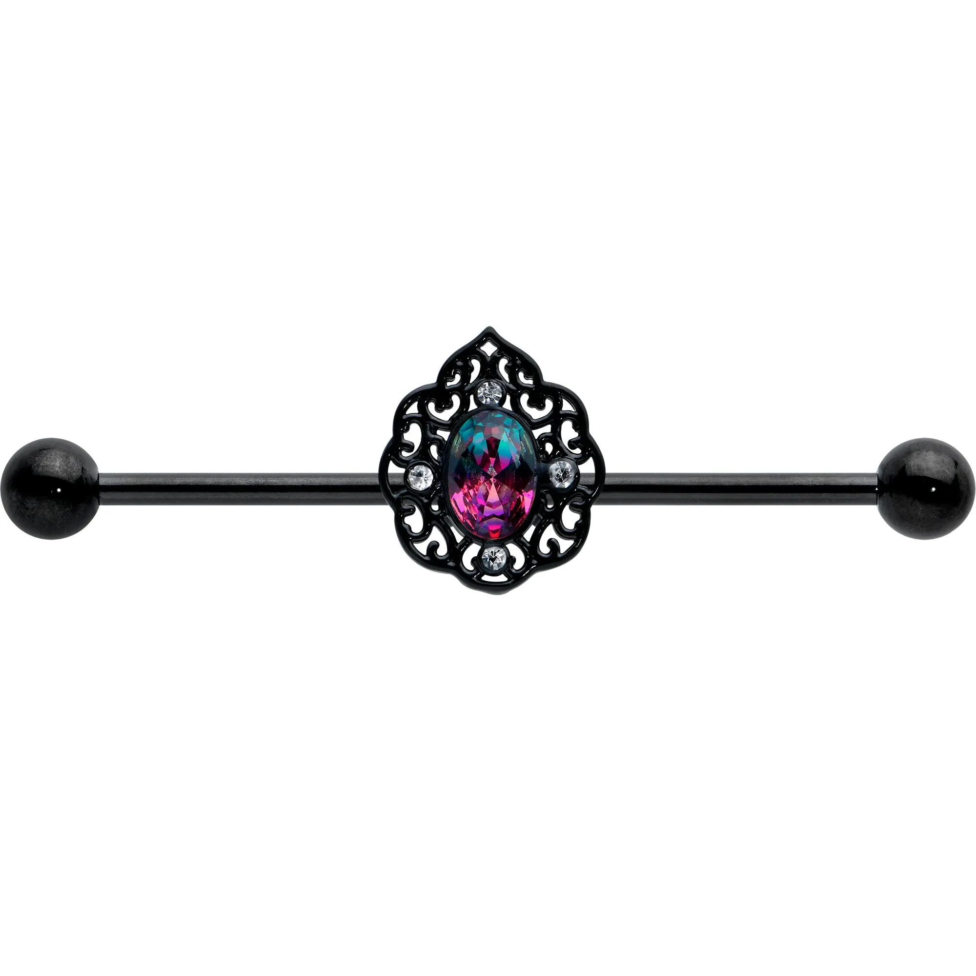 14 Gauge Purple Tourmaline Black Lacy Drop Industrial Barbell 38mm