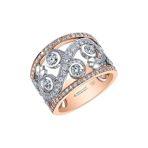 14K Rose and White Gold Shelly Purdy (1.46ct) Maple Leaf Canadian Diamond Floral Wide Band Ring
