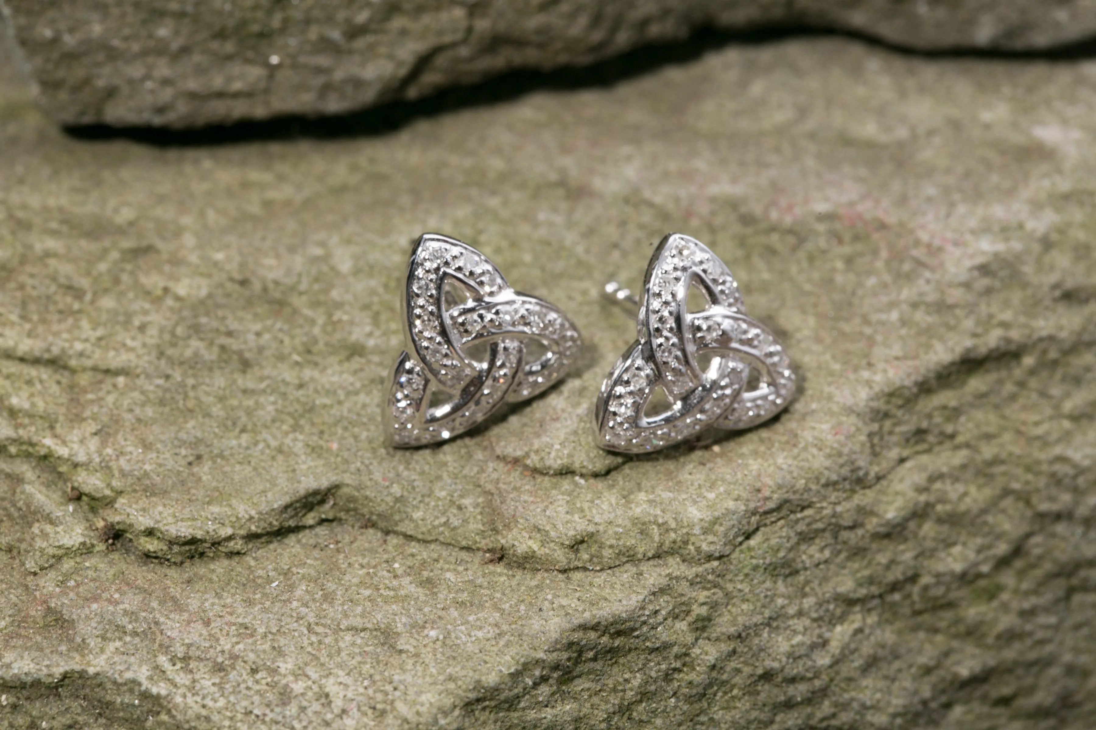 14K Trinity Knot Diamond Earrings White Gold