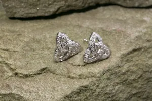 14K Trinity Knot Diamond Earrings White Gold