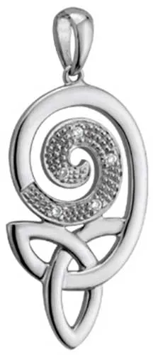 14K Trinity Knot Pendant with Spiral of Diamonds