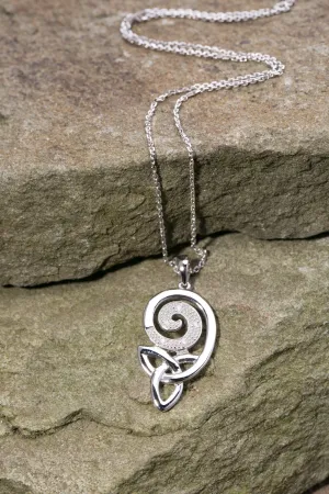 14K Trinity Knot Pendant with Spiral of Diamonds