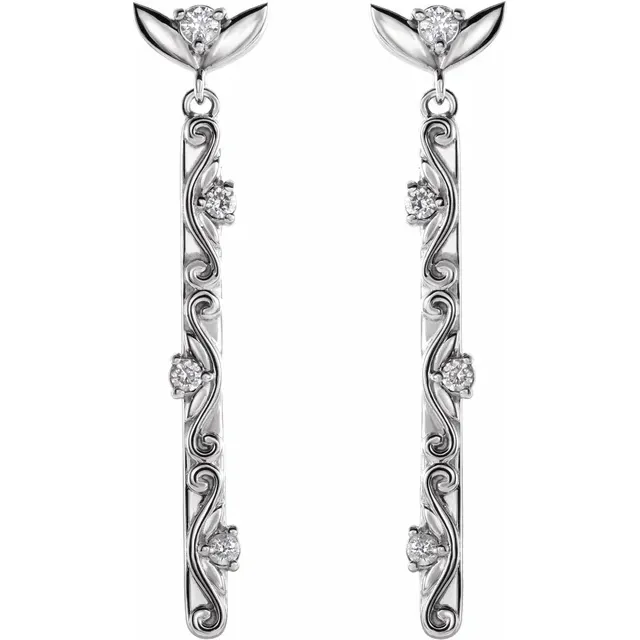 14K White 1/8 CTW Diamond Vintage-Inspired Dangle Earrings
