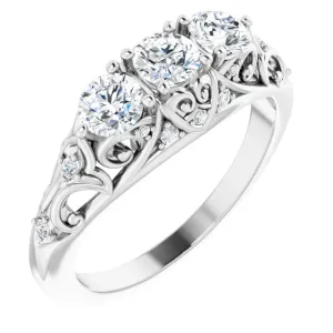 14K White 7/8 CTW Diamond Vintage-Inspired Three-Stone Anniversary Band
