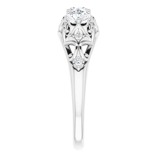 14K White 7/8 CTW Diamond Vintage-Inspired Three-Stone Anniversary Band