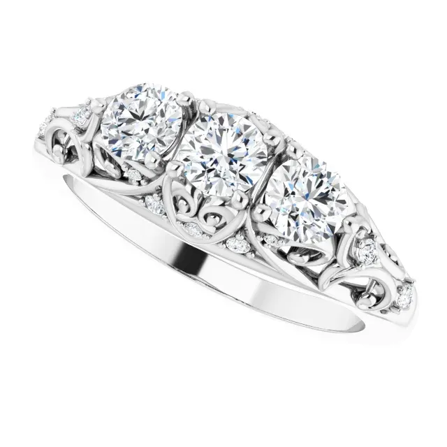 14K White 7/8 CTW Diamond Vintage-Inspired Three-Stone Anniversary Band
