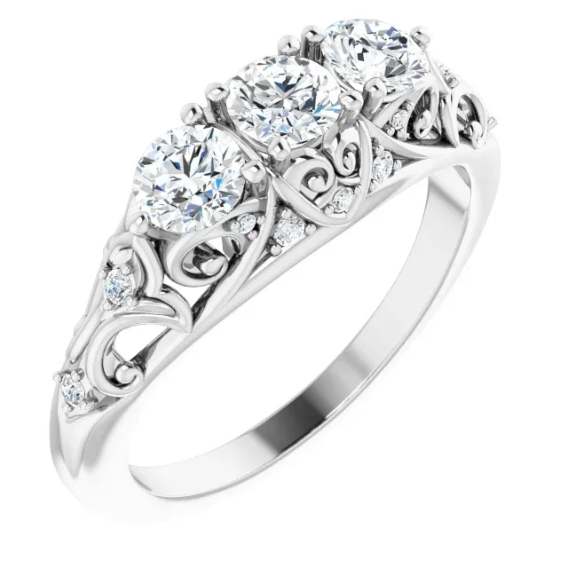14K White 7/8 CTW Diamond Vintage-Inspired Three-Stone Anniversary Band