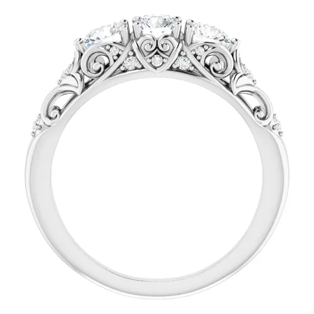 14K White 7/8 CTW Diamond Vintage-Inspired Three-Stone Anniversary Band