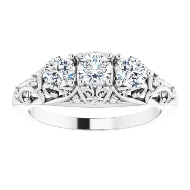 14K White 7/8 CTW Diamond Vintage-Inspired Three-Stone Anniversary Band