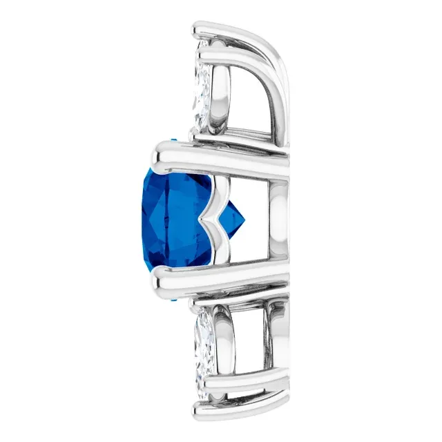 14K White Blue Sapphire & 1/4 CTW Diamond Pendant