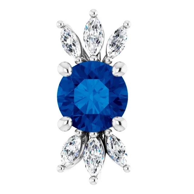 14K White Blue Sapphire & 1/4 CTW Diamond Pendant