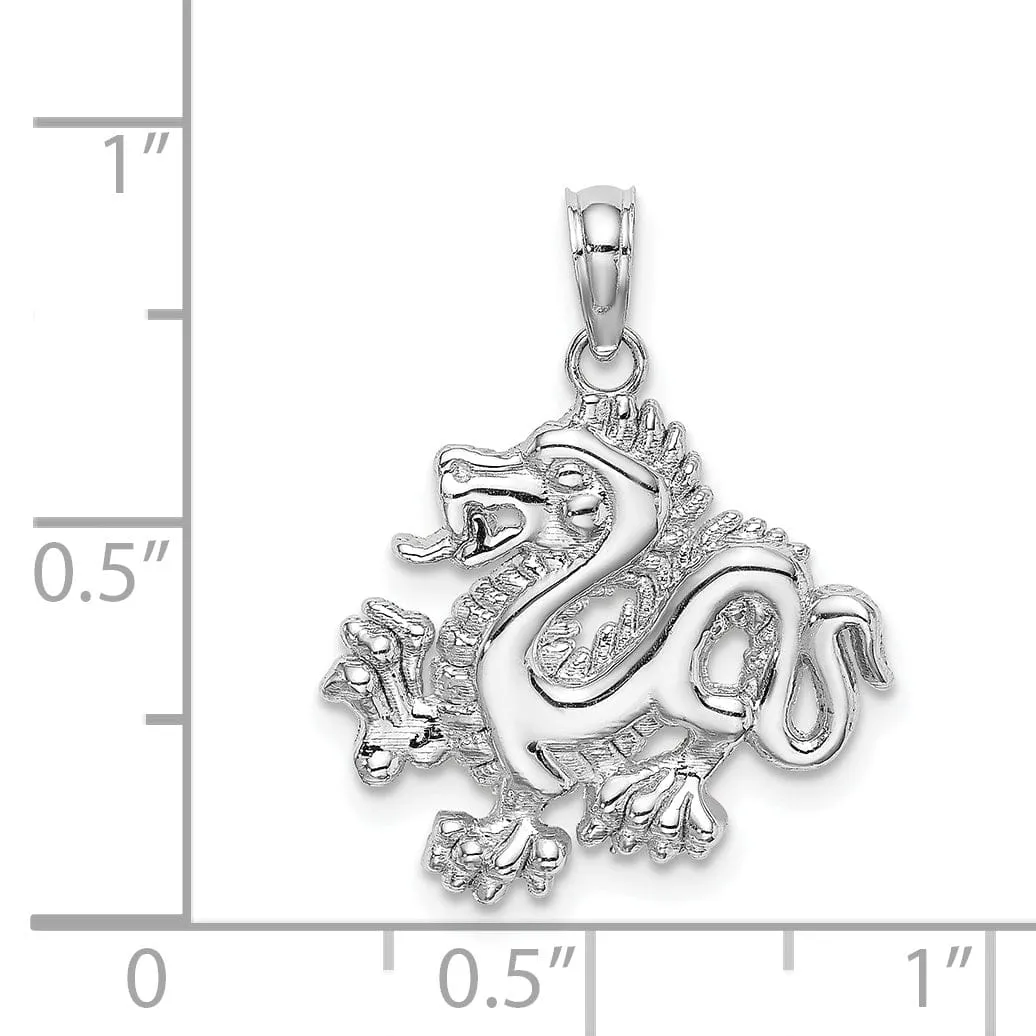 14k White Gold Polished Finish Small Size 3-D Dragon Design Pendant