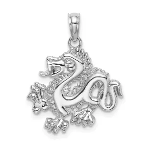 14k White Gold Polished Finish Small Size 3-D Dragon Design Pendant
