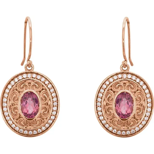 14K White Pink Tourmaline & 1/3 CTW Diamond Earrings