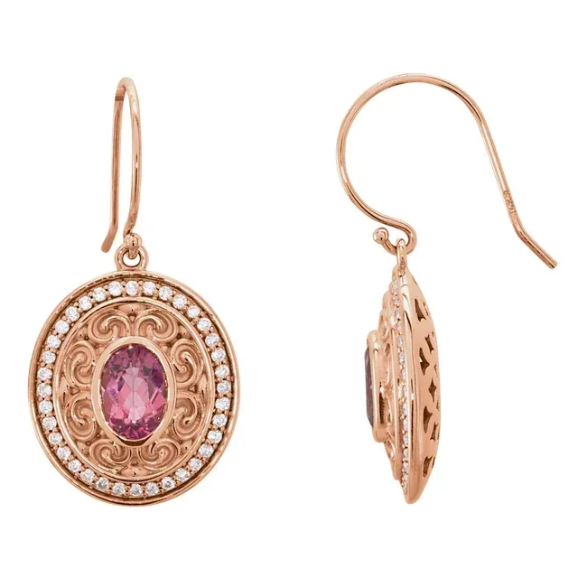 14K White Pink Tourmaline & 1/3 CTW Diamond Earrings