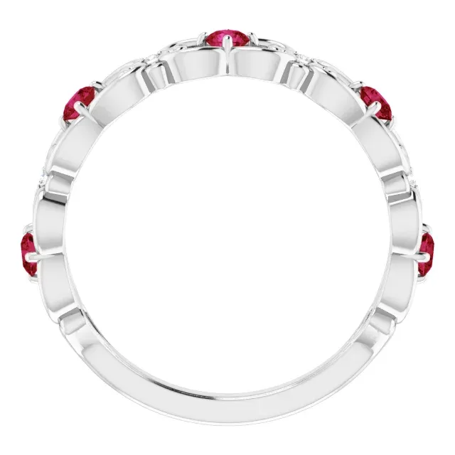 14K White Ruby & .025 CTW Diamond Vintage-Inspired Scroll Ring