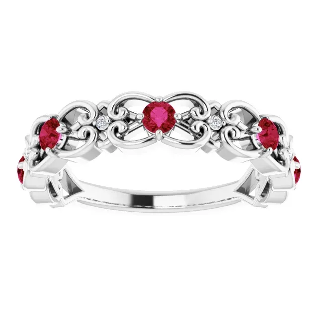 14K White Ruby & .025 CTW Diamond Vintage-Inspired Scroll Ring