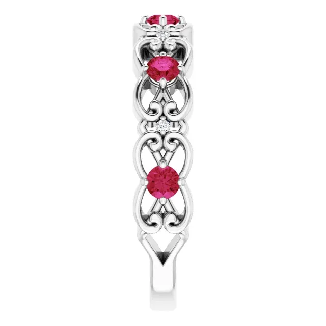 14K White Ruby & .025 CTW Diamond Vintage-Inspired Scroll Ring