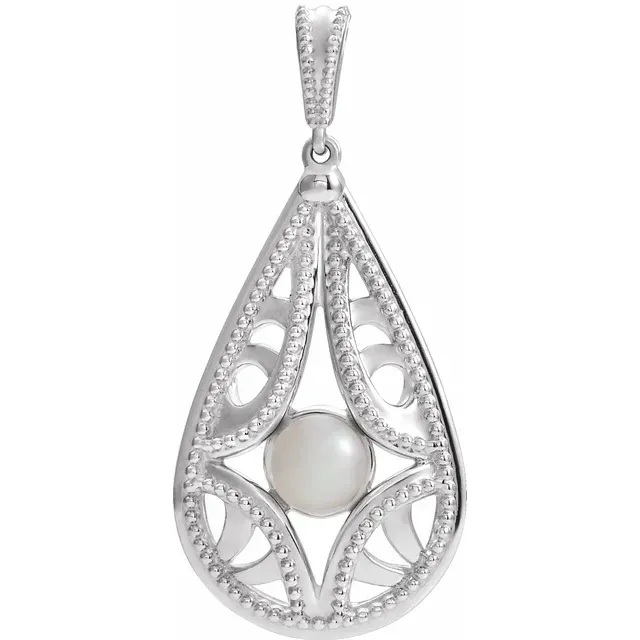 14K White Vintage-Inspired Freshwater Cultured Pearl Pendant