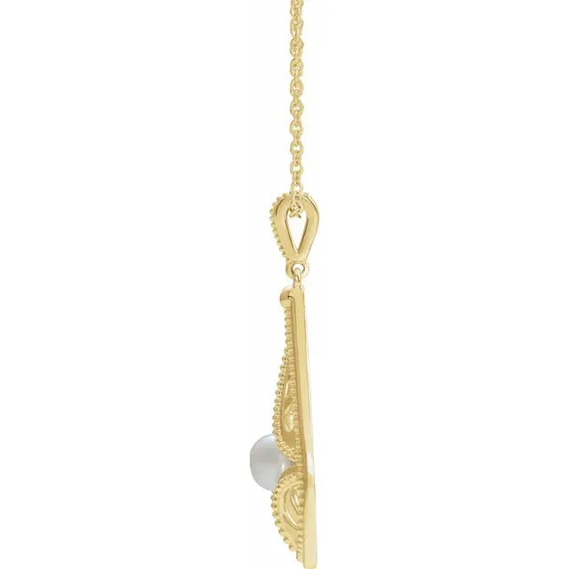 14K White Vintage-Inspired Freshwater Cultured Pearl Pendant
