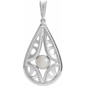 14K White Vintage-Inspired Freshwater Cultured Pearl Pendant