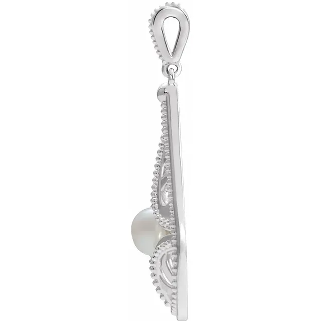 14K White Vintage-Inspired Freshwater Cultured Pearl Pendant