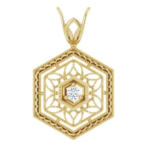14K Yellow .03 CT Diamond Filigree Pendant