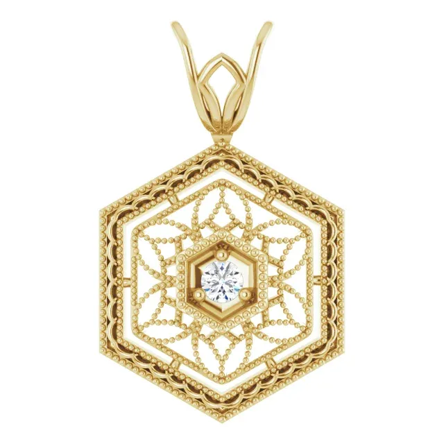 14K Yellow .03 CT Diamond Filigree Pendant