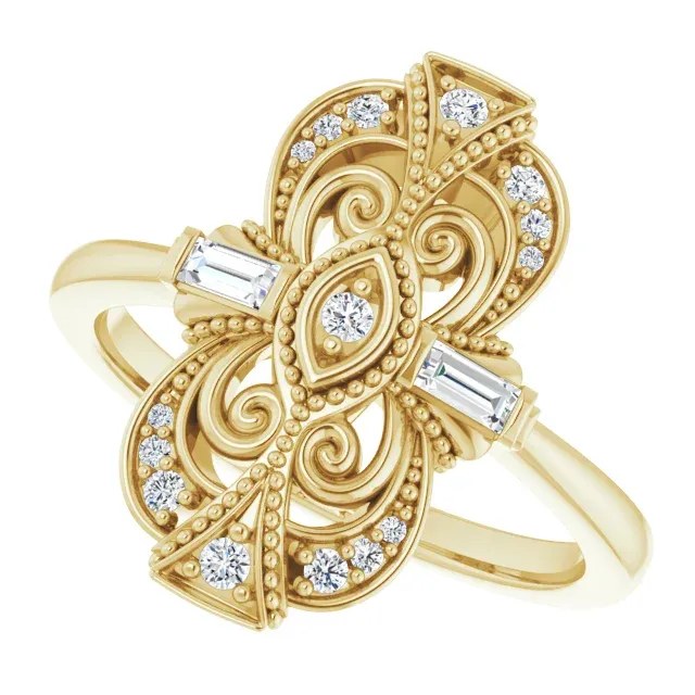 14K Yellow 1/6 CTW Diamond Vintage-Inspired Ring