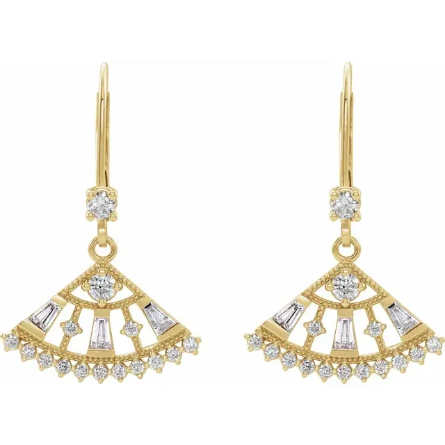 14K Yellow 3/4 CTW Diamond Lever Back Fan Earrings