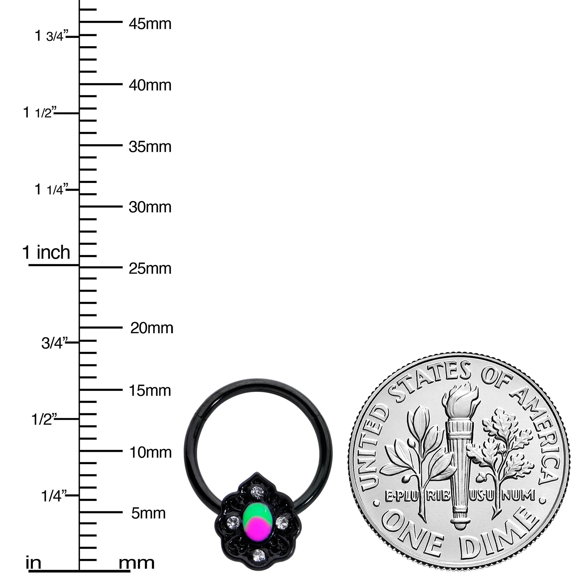 16 Gauge 3/8 Purple Tourmaline Black Lacy Drop Hinged Segment Ring