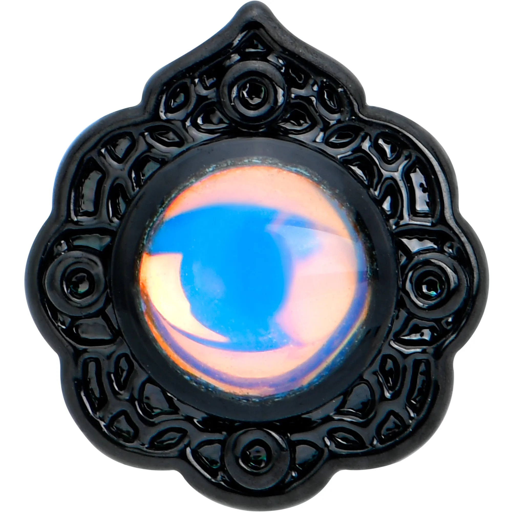 16 Gauge 5/16 White Tourmaline Black Filigree Labret Monroe Tragus