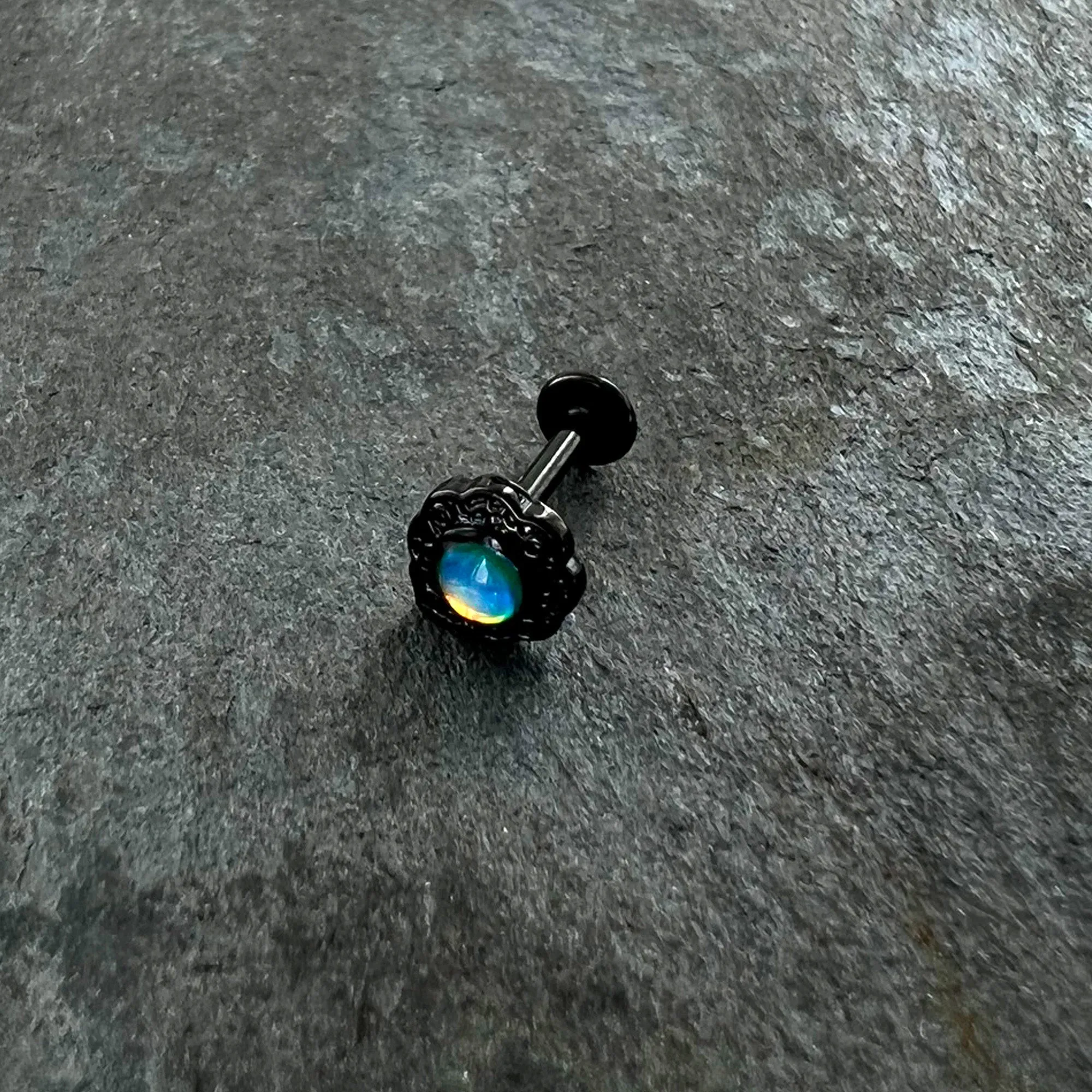 16 Gauge 5/16 White Tourmaline Black Filigree Labret Monroe Tragus