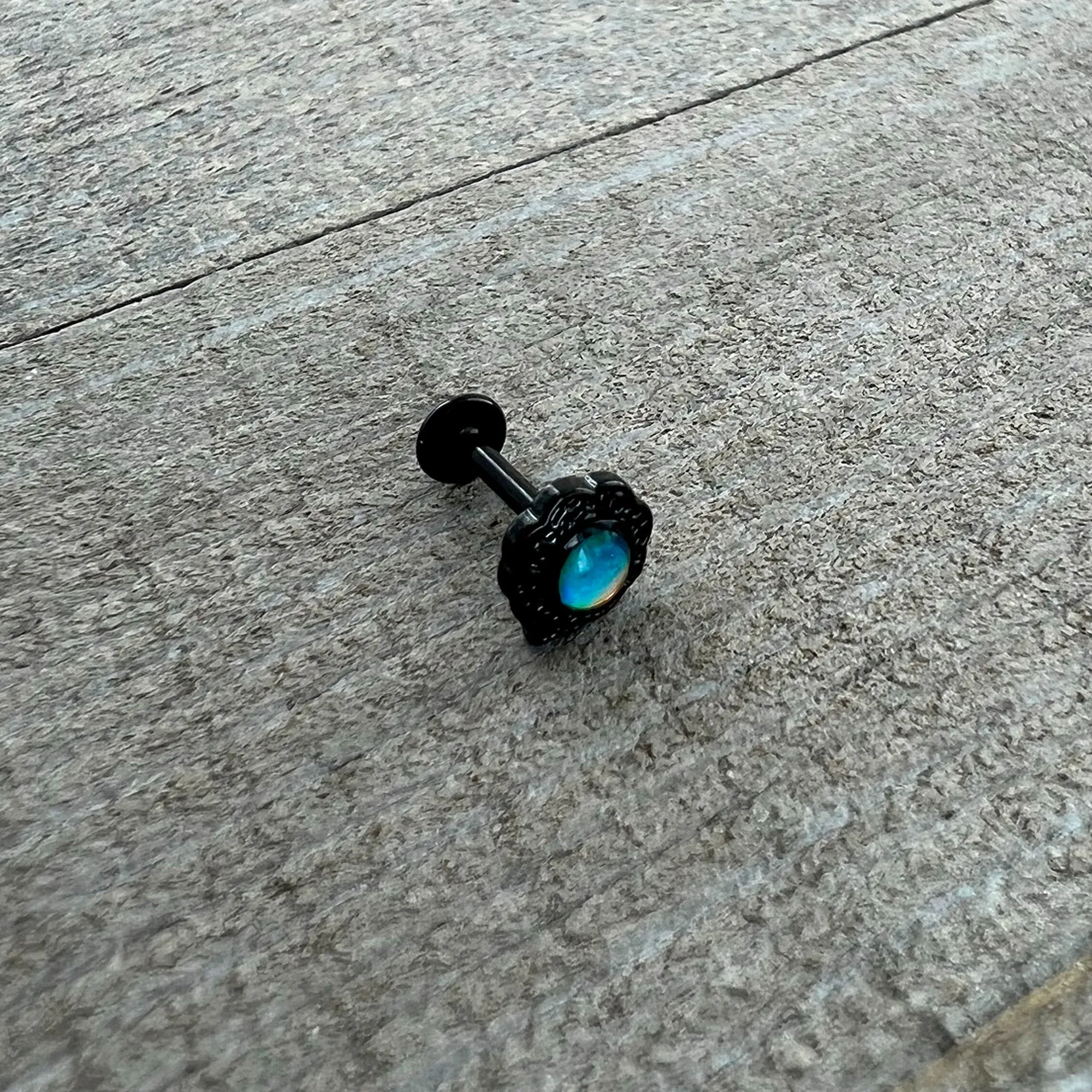16 Gauge 5/16 White Tourmaline Black Filigree Labret Monroe Tragus