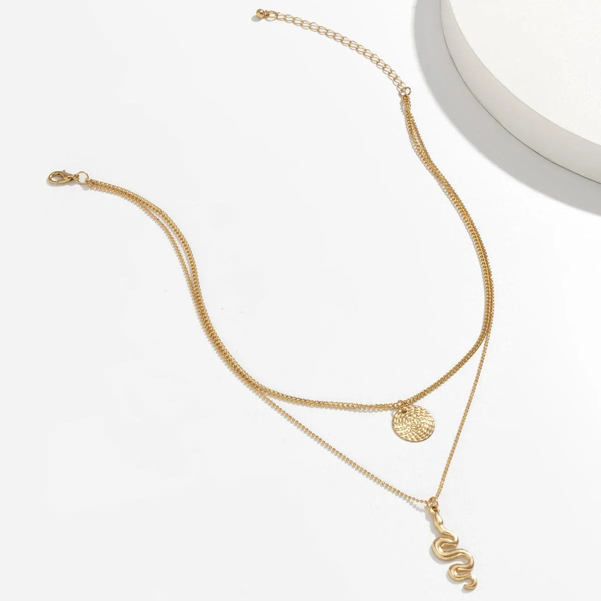 18K Gold-Plated Snake Circle Layered Pendant Necklace