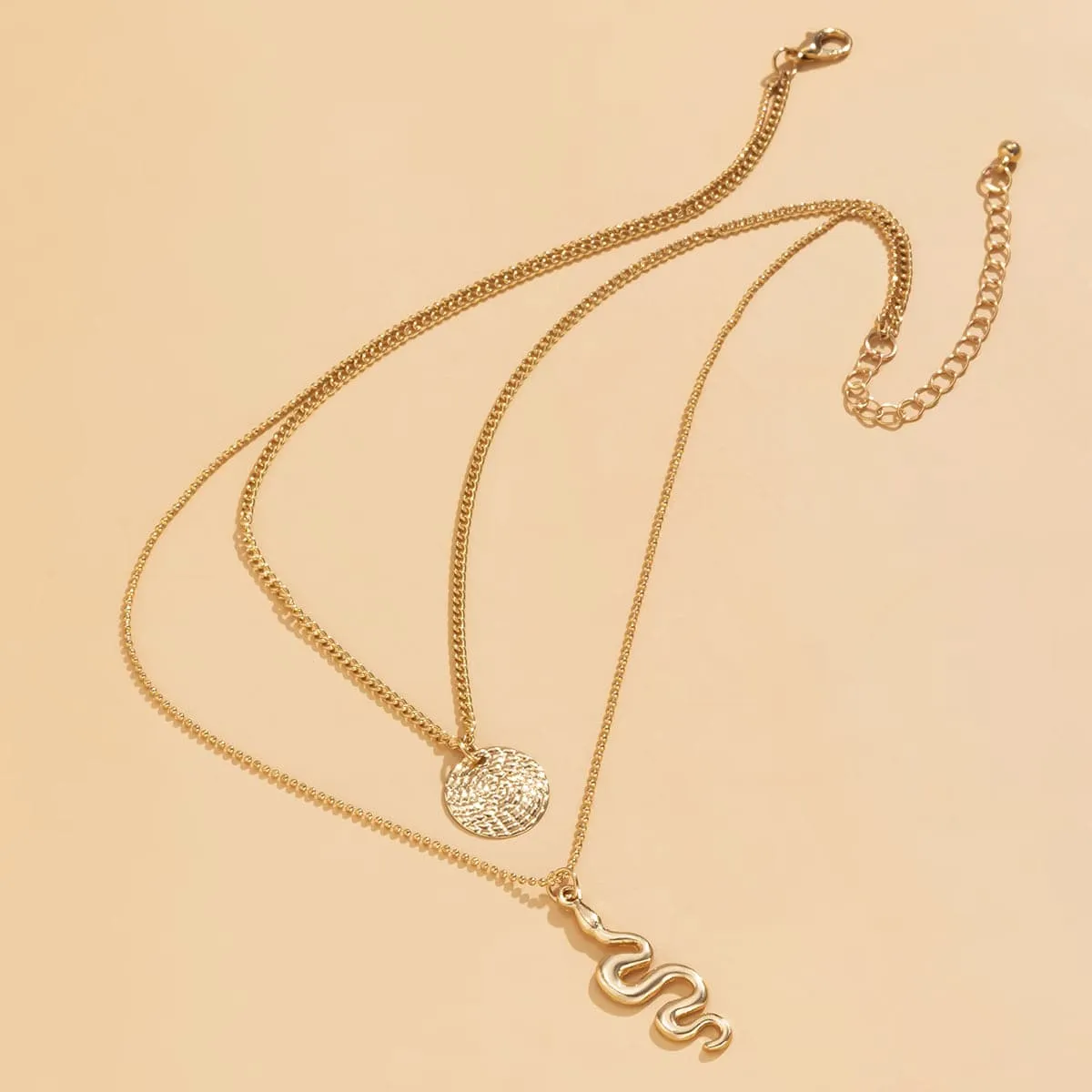 18K Gold-Plated Snake Circle Layered Pendant Necklace