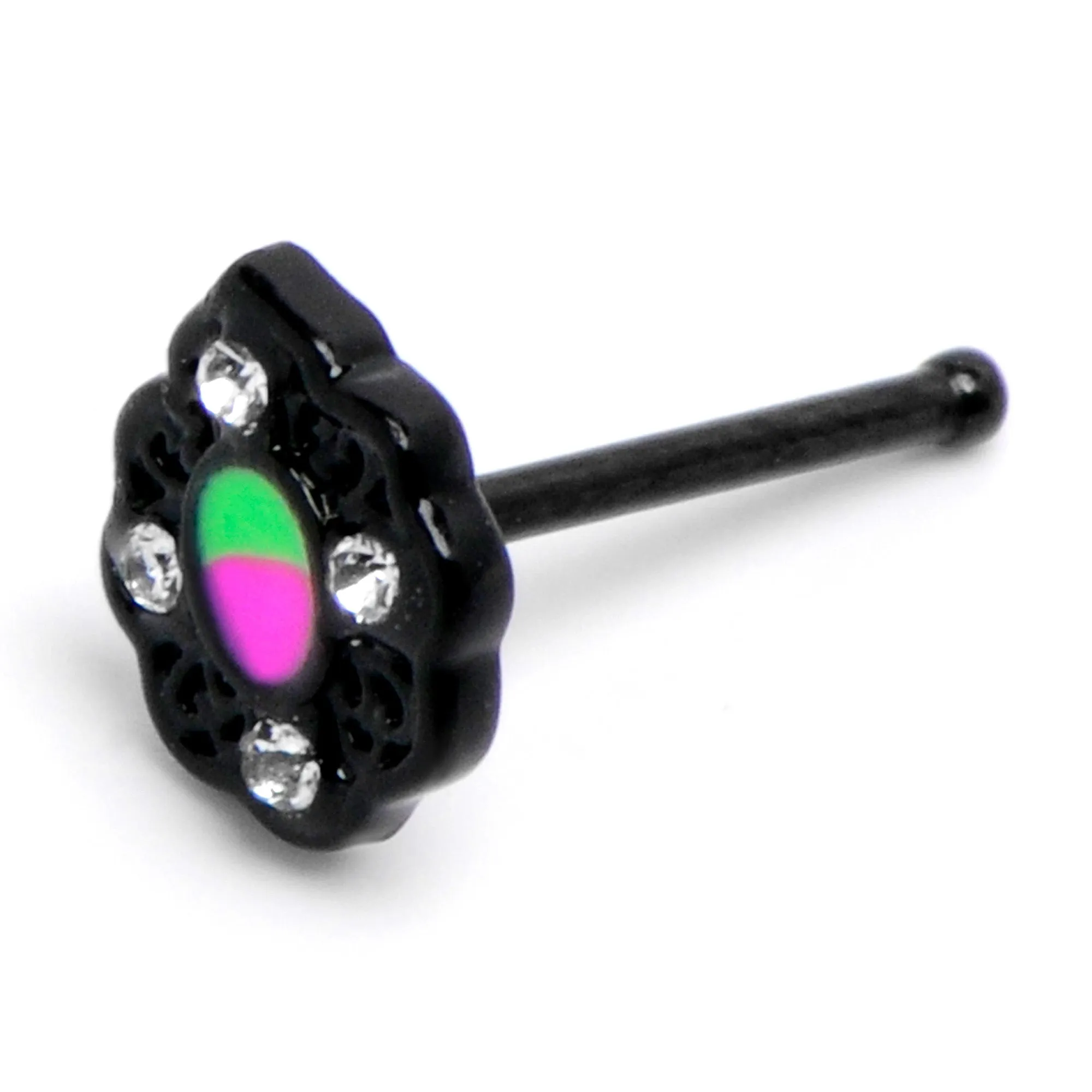 20 Gauge 1/4 Purple Tourmaline Black Lacy Drop Nose Bone