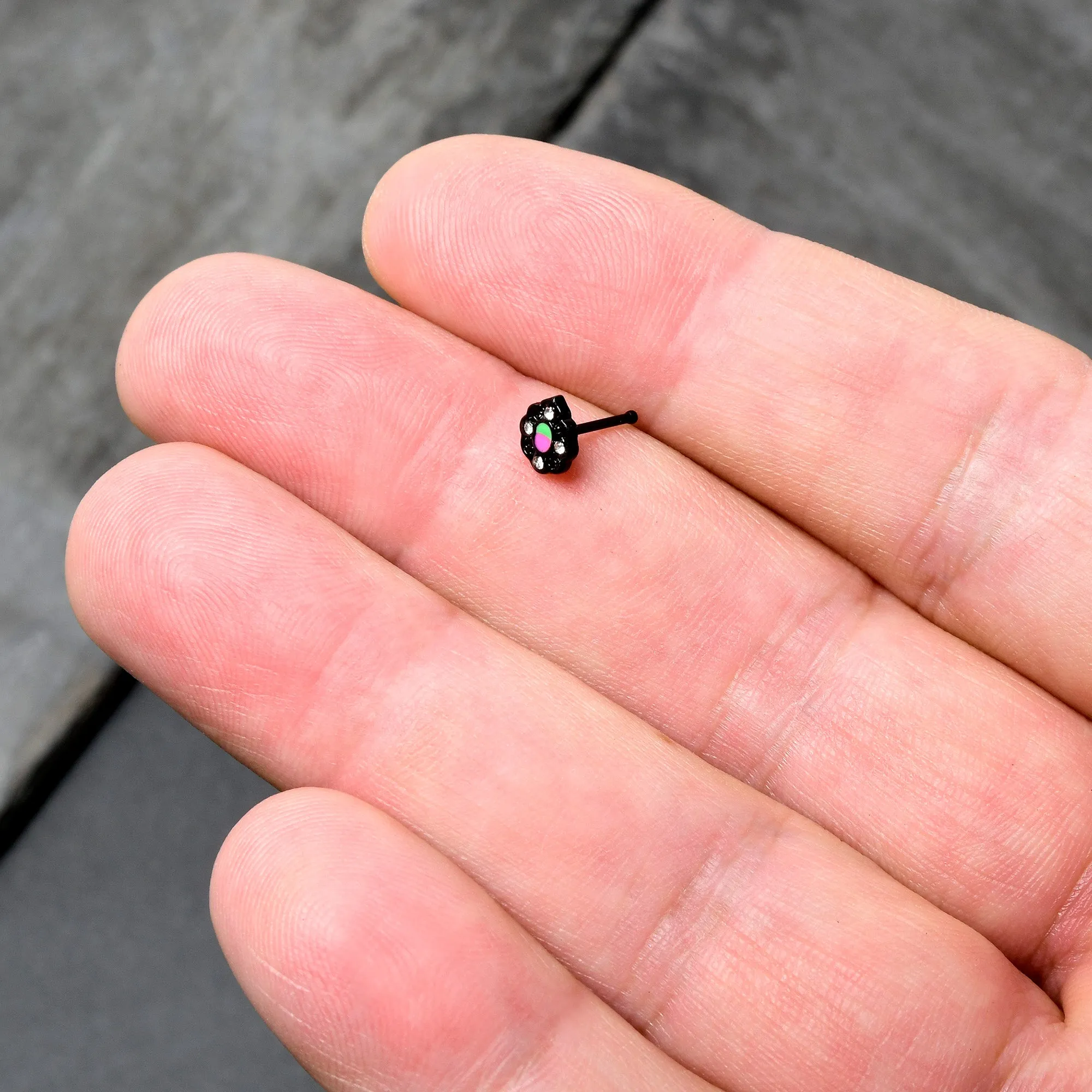 20 Gauge 1/4 Purple Tourmaline Black Lacy Drop Nose Bone