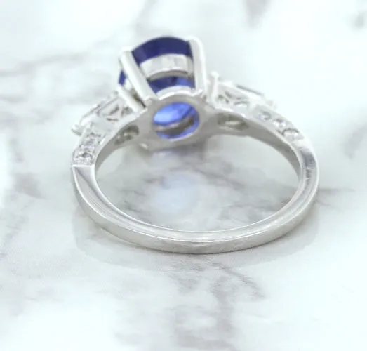 2.88ct Oval Blue Sapphire Ring with Diamond Accents in 18K White Gold