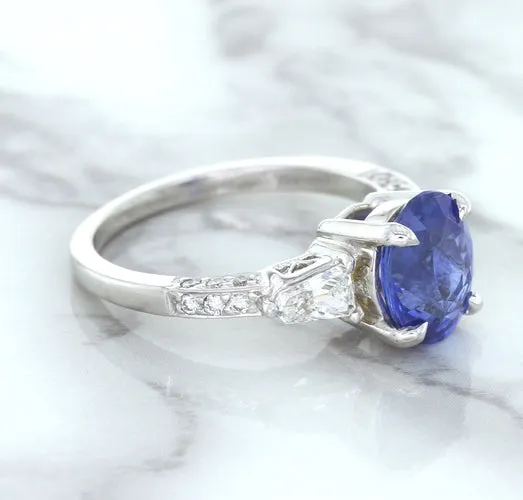 2.88ct Oval Blue Sapphire Ring with Diamond Accents in 18K White Gold