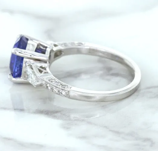 2.88ct Oval Blue Sapphire Ring with Diamond Accents in 18K White Gold