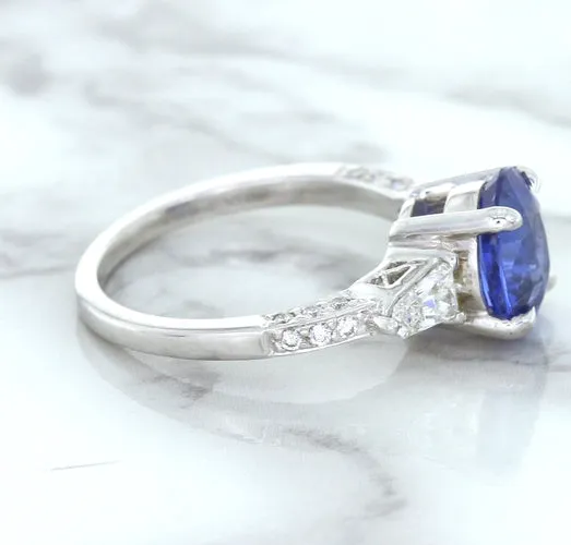 2.88ct Oval Blue Sapphire Ring with Diamond Accents in 18K White Gold