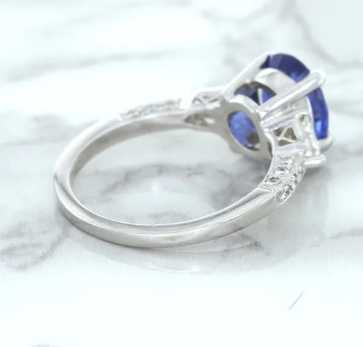 2.88ct Oval Blue Sapphire Ring with Diamond Accents in 18K White Gold