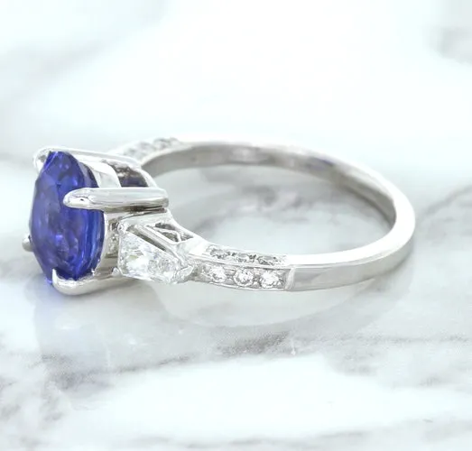 2.88ct Oval Blue Sapphire Ring with Diamond Accents in 18K White Gold
