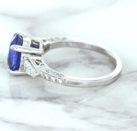 2.88ct Oval Blue Sapphire Ring with Diamond Accents in 18K White Gold
