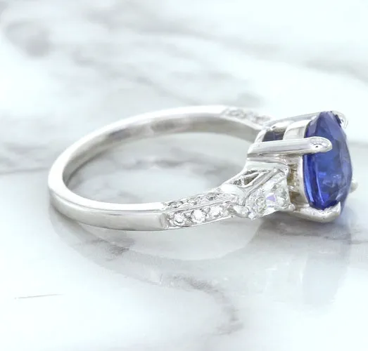 2.88ct Oval Blue Sapphire Ring with Diamond Accents in 18K White Gold